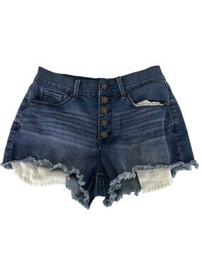 Rewash Womens Distressed Denim Shorts Juniors Size 3 Button Fly Frayed Hem Blue